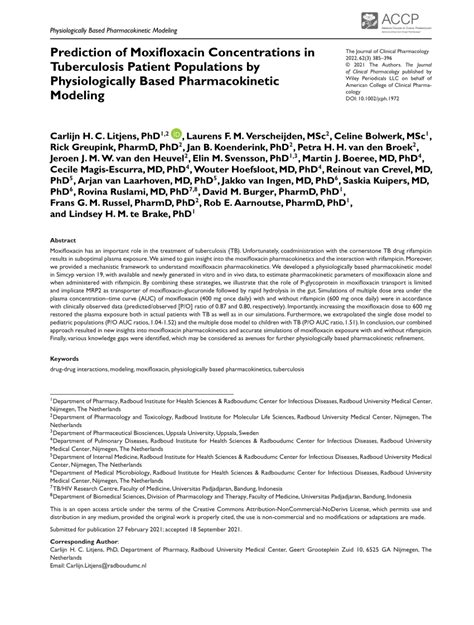 Prediction of Moxifloxacin Concentrations in Tuberculosis Patient 